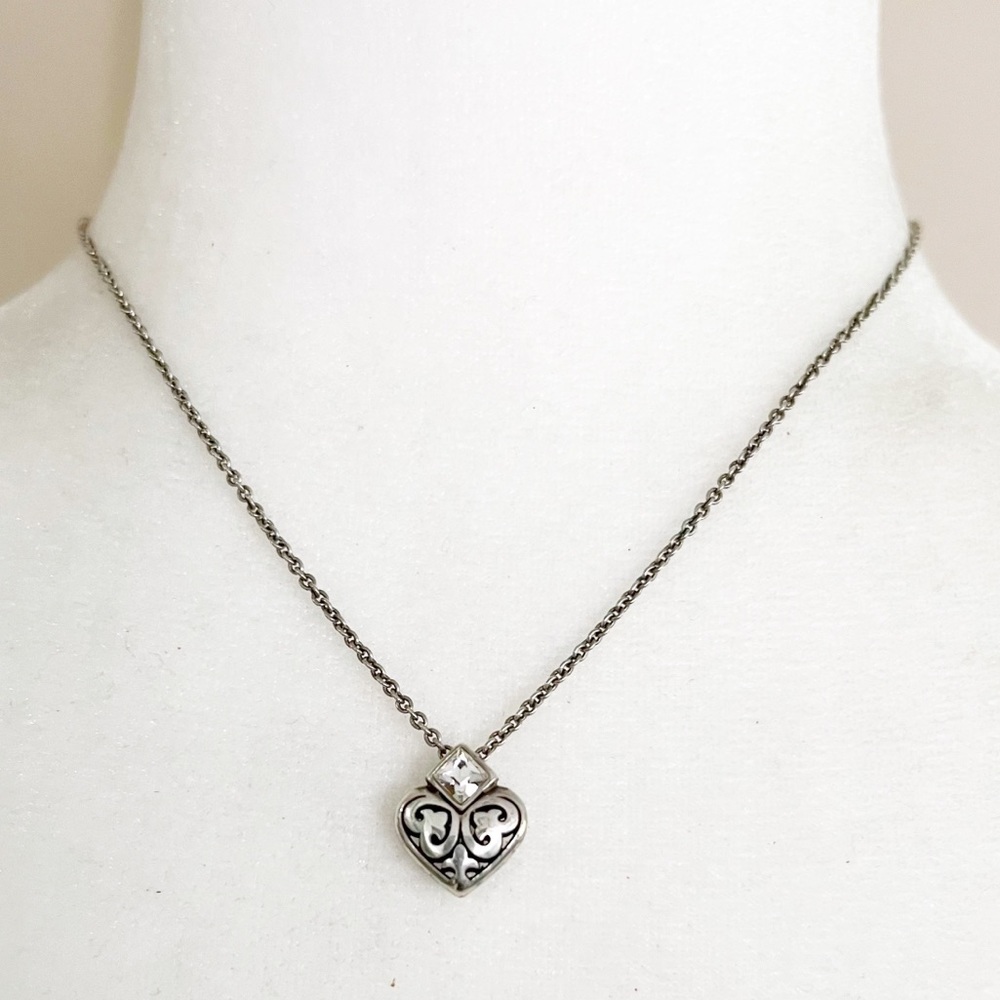 Brighton Crystal Heart Necklace Silver Tone Choker